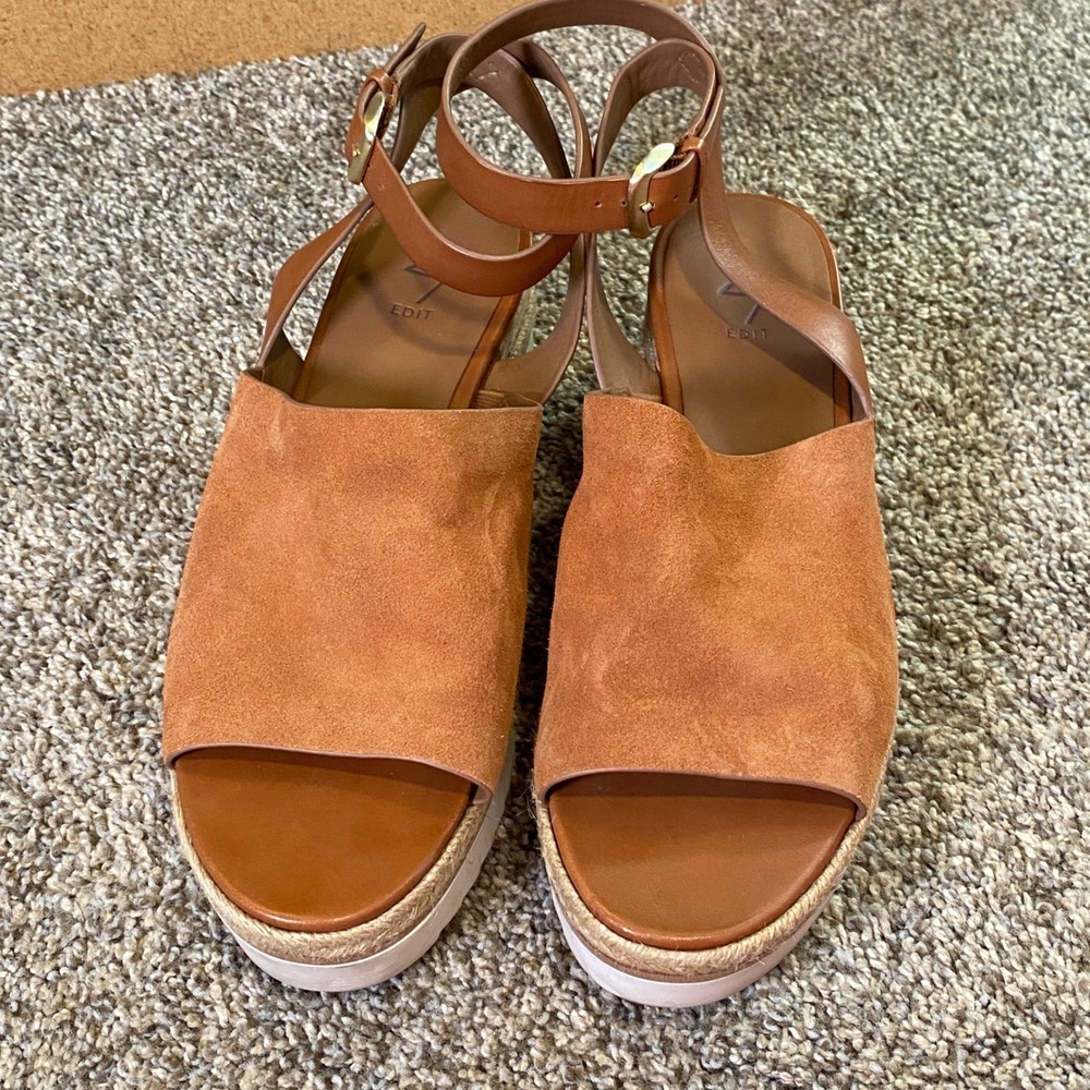 Naturalizer 27 Edit Prestyn Suede Leather Platform Wedge Sandals Tan Womens 10.5